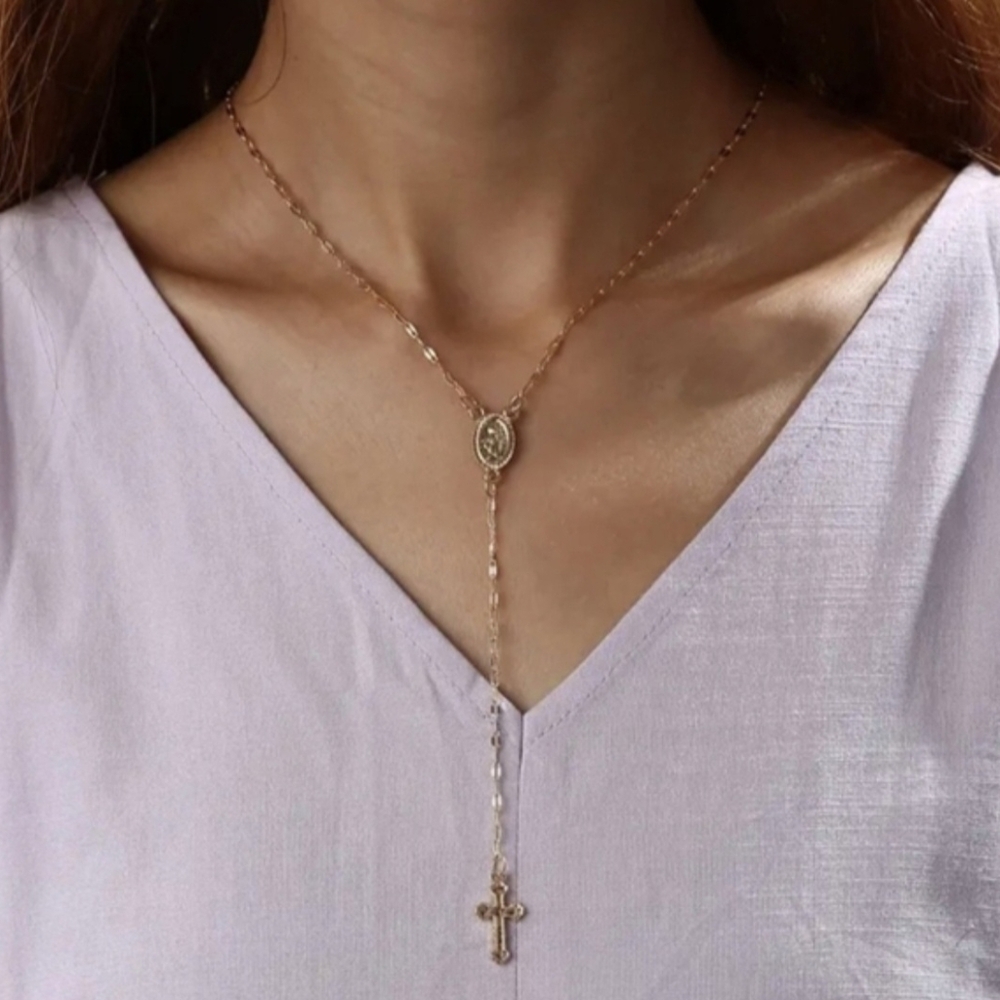 NEW UO Golden Devine Heavenly Rosary Chain Necklace
